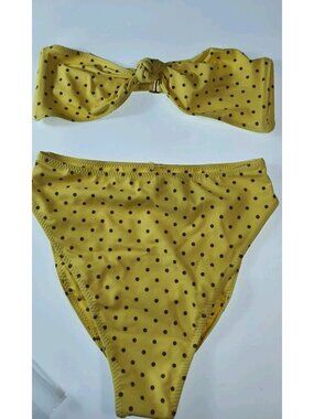 SAME Los Angeles Blush Polka Dot Bikini Set M Knotted Bandeau High Waist NWT